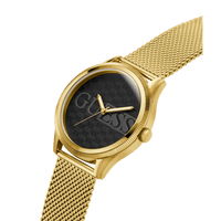 Guess Reputation Polished Gold Tone Case Sunray Black Logo Dial With Polished Gold Tone Mesh Bracelet GW0710G2 Bracelets Guess 