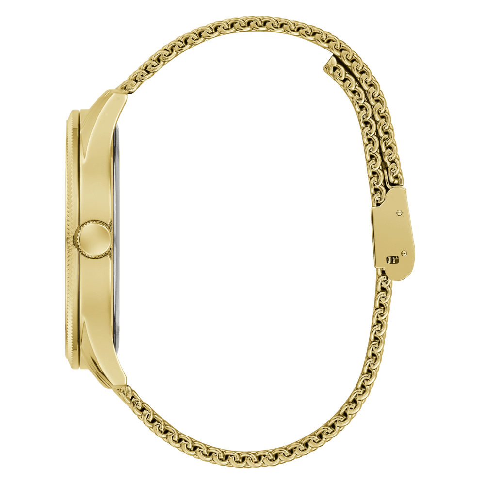 Guess Reputation Polished Gold Tone Case Sunray Black Logo Dial With Polished Gold Tone Mesh Bracelet GW0710G2 Bracelets Guess 