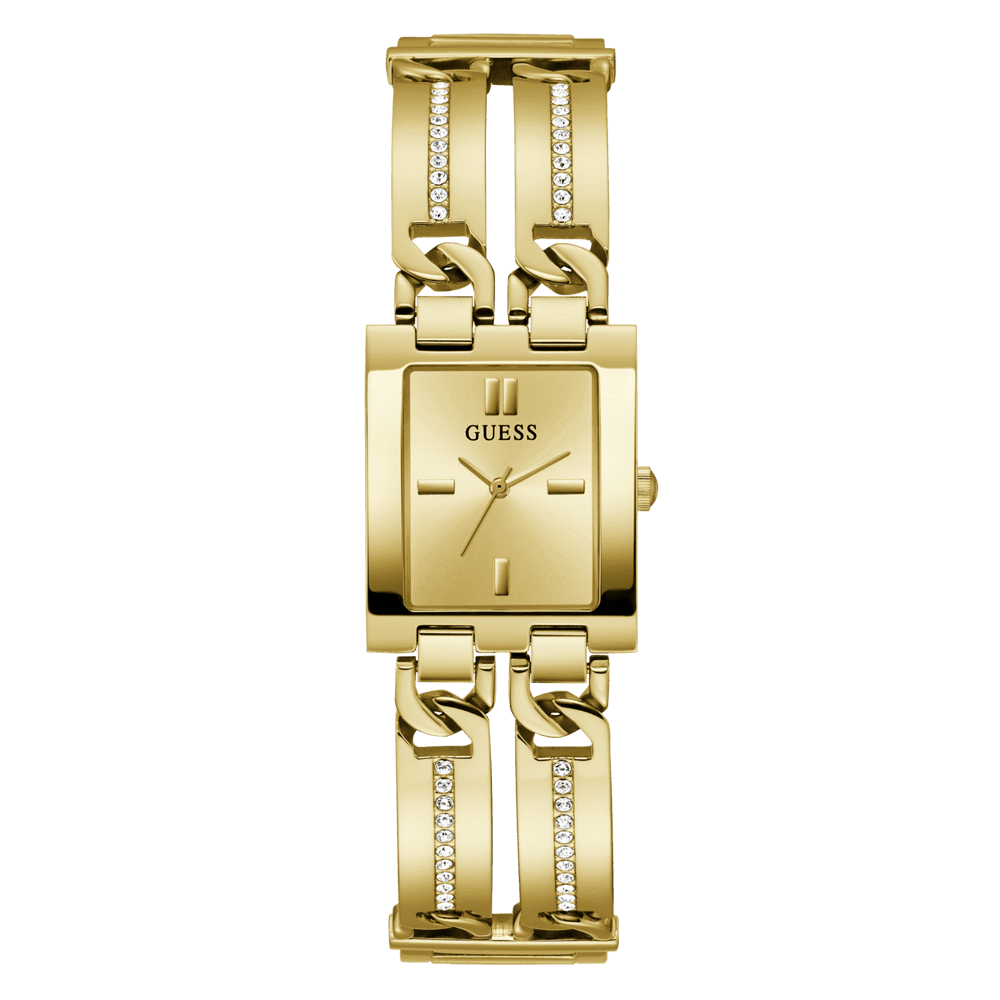 Guess Mod Id Polished Gold Tone Case Sunray Champagne Dial And Polished Gold Tone Bracelet With Crystals And Adjustable G Links GW0668L2 Bracelets Guess 