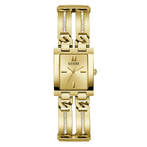Guess Mod Id Polished Gold Tone Case Sunray Champagne Dial And Polished Gold Tone Bracelet With Crystals And Adjustable G Links GW0668L2 Bracelets Guess 
