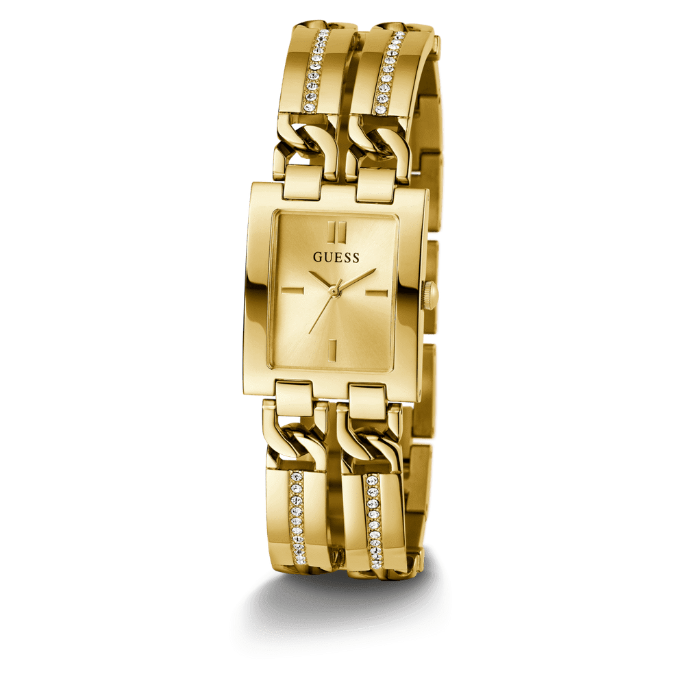 Guess Mod Id Polished Gold Tone Case Sunray Champagne Dial And Polished Gold Tone Bracelet With Crystals And Adjustable G Links GW0668L2 Bracelets Guess 