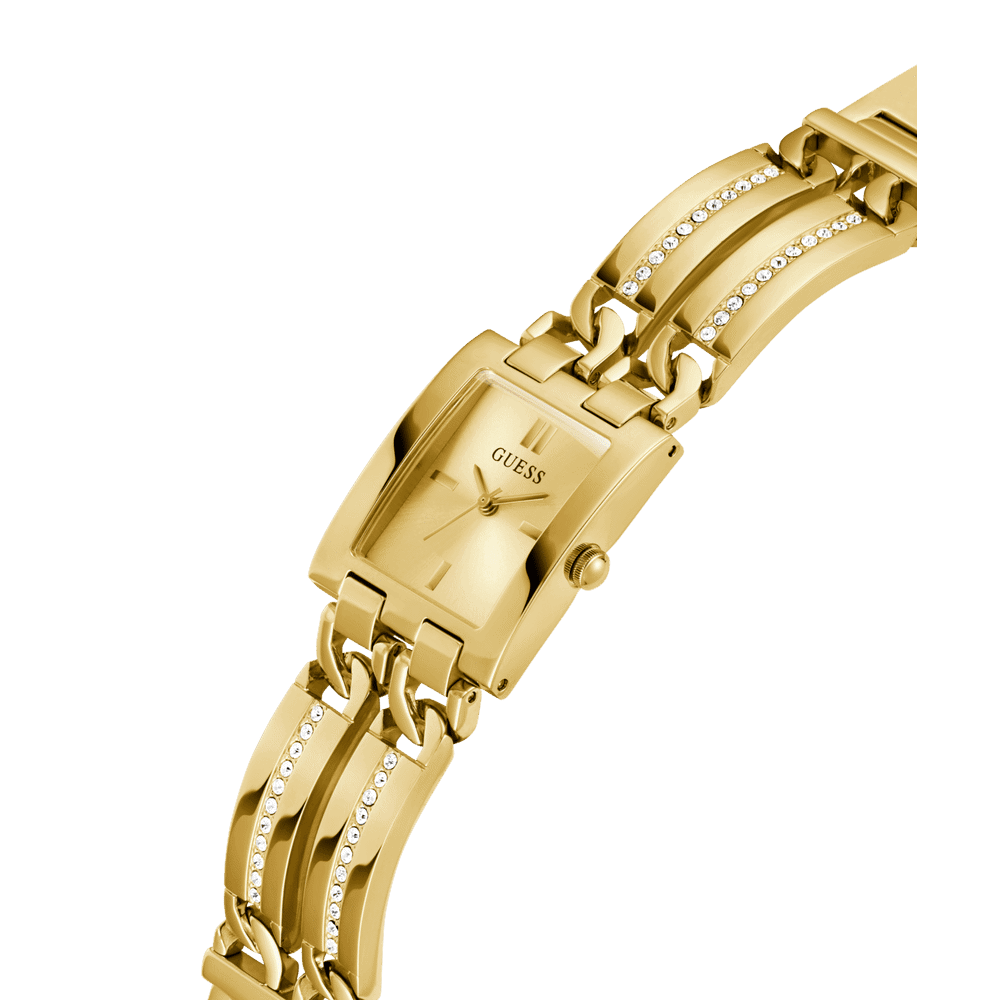 Guess Mod Id Polished Gold Tone Case Sunray Champagne Dial And Polished Gold Tone Bracelet With Crystals And Adjustable G Links GW0668L2 Bracelets Guess 