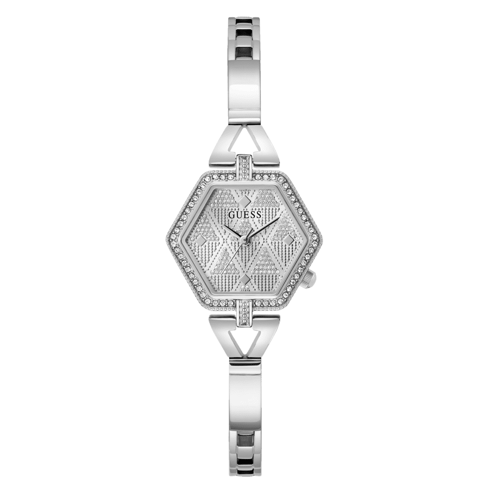 Guess Audrey Polished Silver Tone Case With Crystals Sunray Silver Glitz Dial And Polished Silver Tone Bracelet With Adjustable G Links GW0680L1 Bracelets Guess 