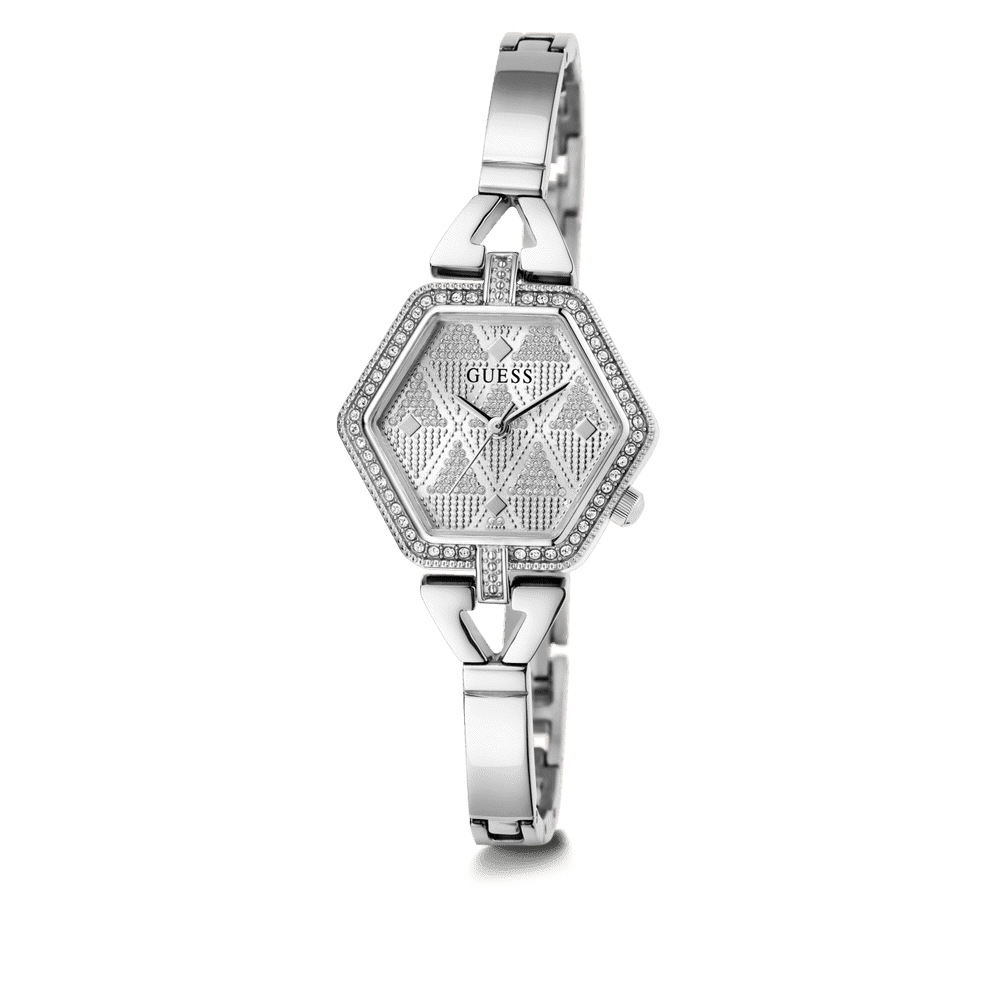 Guess Audrey Polished Silver Tone Case With Crystals Sunray Silver Glitz Dial And Polished Silver Tone Bracelet With Adjustable G Links GW0680L1 Bracelets Guess 