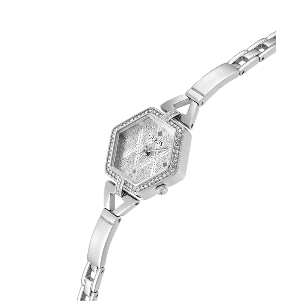 Guess Audrey Polished Silver Tone Case With Crystals Sunray Silver Glitz Dial And Polished Silver Tone Bracelet With Adjustable G Links GW0680L1 Bracelets Guess 