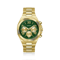 Guess Equity Brushed Gold Tone Case With Polished Gold Tone Bezel With Sunray Green Multifunction Dial And Brushed And Polished Gold Tone Bracelet GW0703G2 Watches Guess 