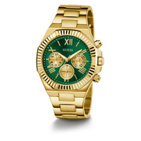 Guess Equity Brushed Gold Tone Case With Polished Gold Tone Bezel With Sunray Green Multifunction Dial And Brushed And Polished Gold Tone Bracelet GW0703G2 Watches Guess 