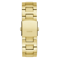 Guess Equity Brushed Gold Tone Case With Polished Gold Tone Bezel With Sunray Green Multifunction Dial And Brushed And Polished Gold Tone Bracelet GW0703G2 Watches Guess 