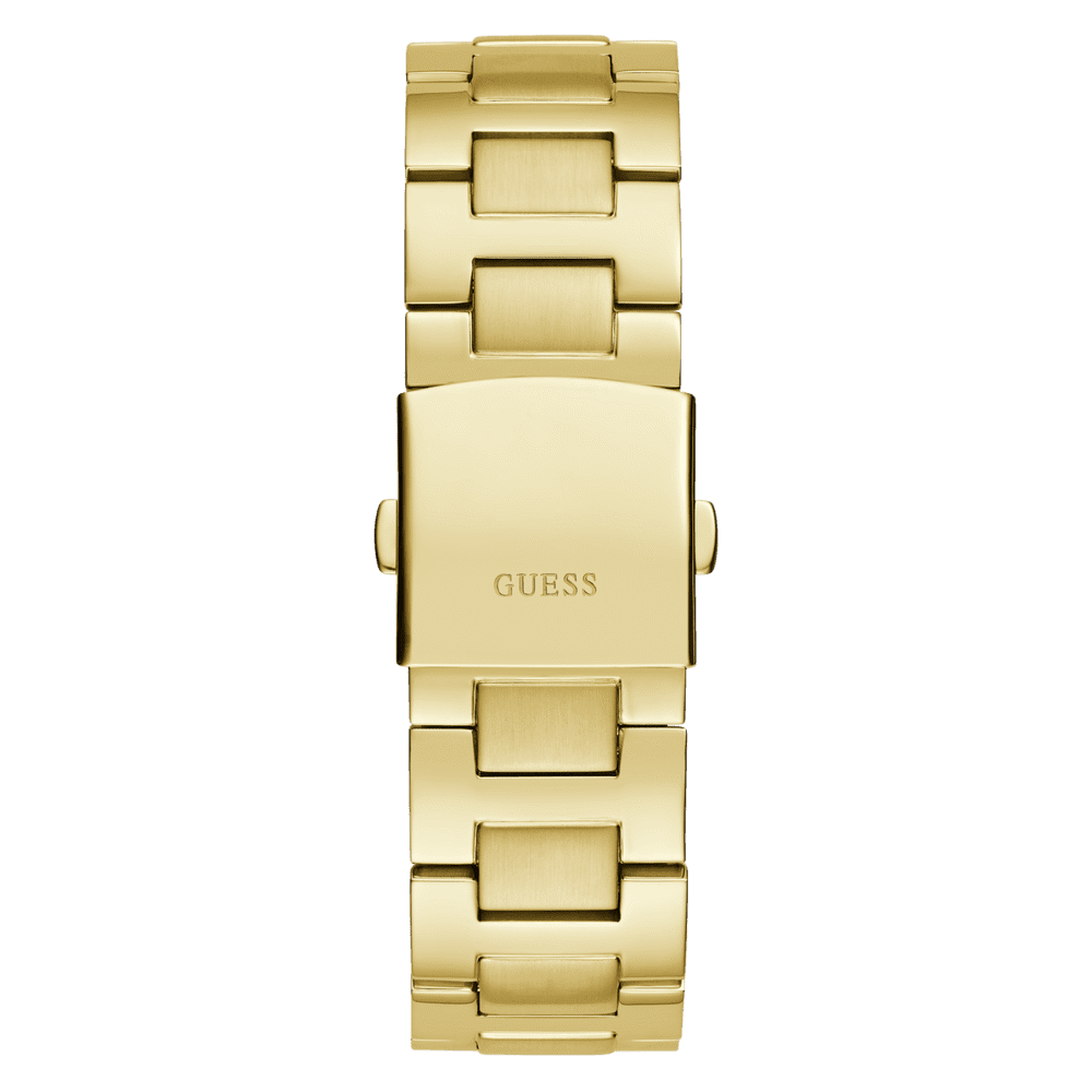 Guess Equity Brushed Gold Tone Case With Polished Gold Tone Bezel With Sunray Green Multifunction Dial And Brushed And Polished Gold Tone Bracelet GW0703G2 Watches Guess 