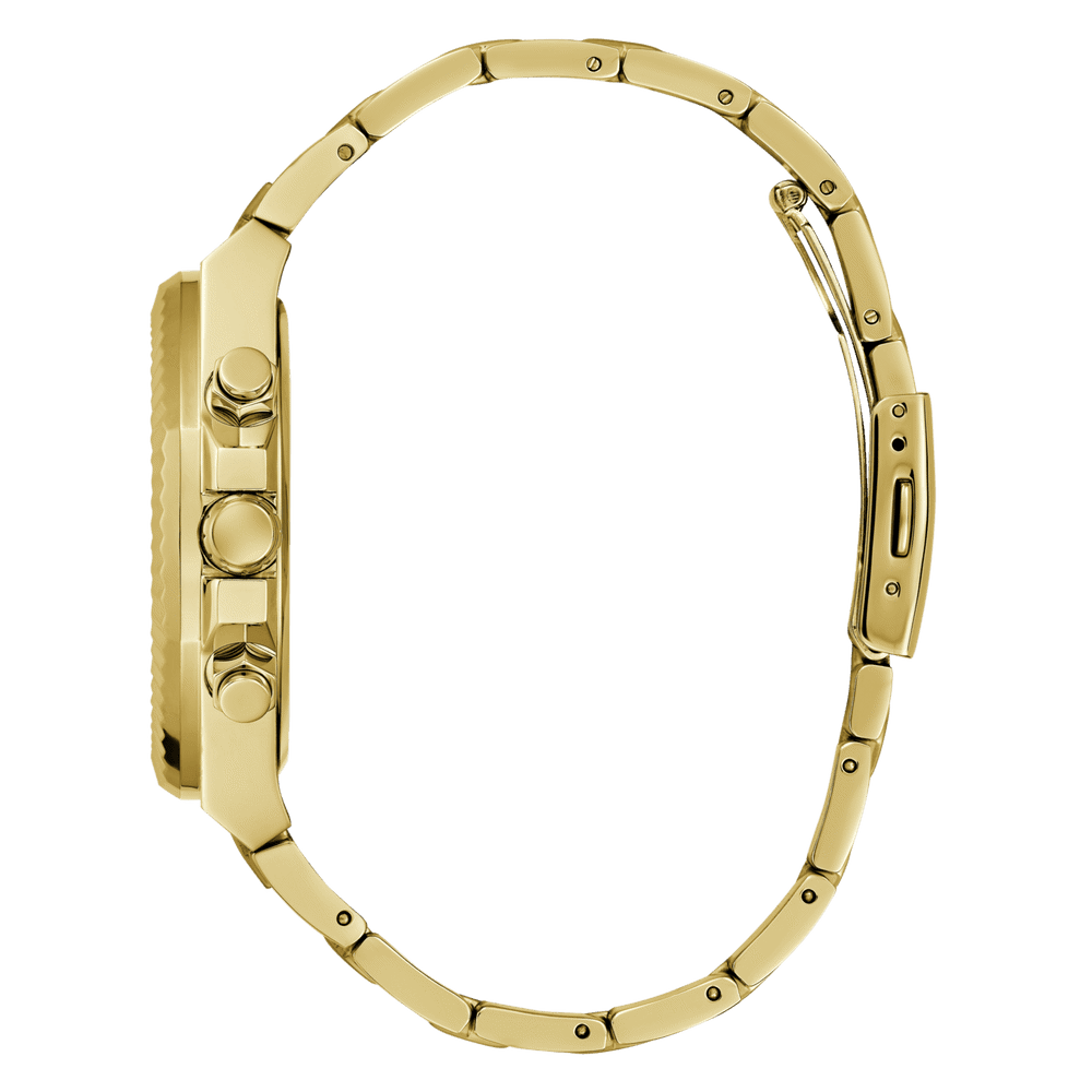 Guess Equity Brushed Gold Tone Case With Polished Gold Tone Bezel With Sunray Green Multifunction Dial And Brushed And Polished Gold Tone Bracelet GW0703G2 Watches Guess 