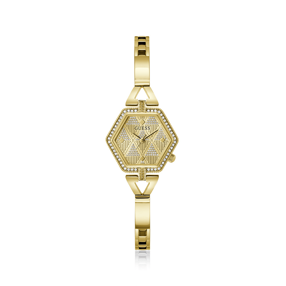 Guess Audrey Polished Gold Tone Case With Crystals Sunray Champagne Glitz Dial And Polished Gold Tone Bracelet With Adjustable G Links GW0680L2 Watches Guess 
