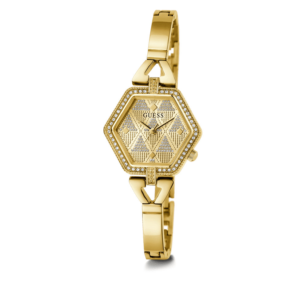 Guess Audrey Polished Gold Tone Case With Crystals Sunray Champagne Glitz Dial And Polished Gold Tone Bracelet With Adjustable G Links GW0680L2 Watches Guess 