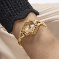 Guess Audrey Polished Gold Tone Case With Crystals Sunray Champagne Glitz Dial And Polished Gold Tone Bracelet With Adjustable G Links GW0680L2 Watches Guess 