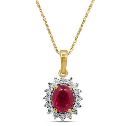 Created Ruby and Diamond Necklace in 9ct Yellow Gold Bevilles Jewellers 