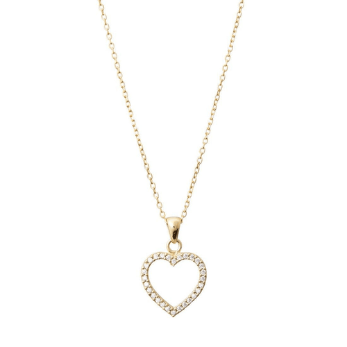 Cubic Zirconia Open Heart Necklace in 9kt Yellow Bonded Gold Bonded Pendants Bevilles 