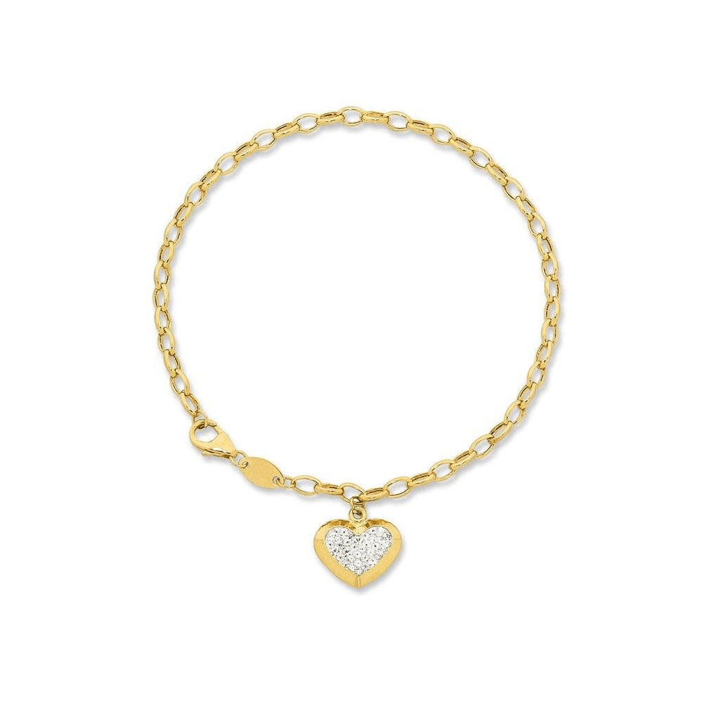 19cm Crystal Heart Charm Bracelet in 9kt Yellow Bonded Gold Bracelets Bevilles 