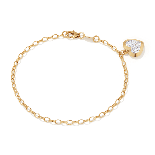 19cm Crystal Heart Charm Bracelet in 9kt Bonded Gold Silver Filled Bracelets Bevilles 