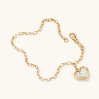 19cm Crystal Heart Charm Bracelet in 9kt Bonded Gold Silver Filled Bracelets Bevilles 