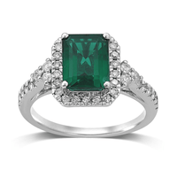 Created Emerald Halo Shoulder Ring with 0.50tw of Diamonds in 9kt White Gold Rings Bevilles 