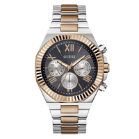 Guess Equity Brushed Silver Tone Case With Polished Rose Gold Tone Bezel With Sunray Navy Multifunction Dial And Brushed And Polished Two Tone Bracelet GW0703G4 Watches Guess 