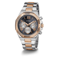 Guess Equity Brushed Silver Tone Case With Polished Rose Gold Tone Bezel With Sunray Navy Multifunction Dial And Brushed And Polished Two Tone Bracelet GW0703G4 Watches Guess 