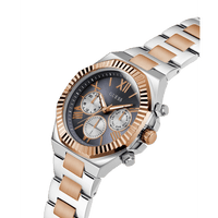 Guess Equity Brushed Silver Tone Case With Polished Rose Gold Tone Bezel With Sunray Navy Multifunction Dial And Brushed And Polished Two Tone Bracelet GW0703G4 Watches Guess 