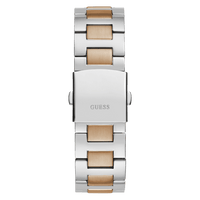 Guess Equity Brushed Silver Tone Case With Polished Rose Gold Tone Bezel With Sunray Navy Multifunction Dial And Brushed And Polished Two Tone Bracelet GW0703G4 Watches Guess 