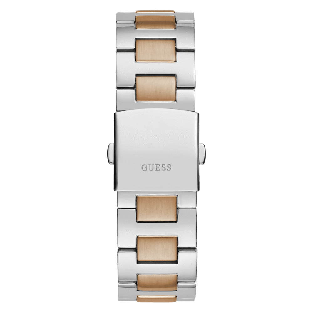 Guess Equity Brushed Silver Tone Case With Polished Rose Gold Tone Bezel With Sunray Navy Multifunction Dial And Brushed And Polished Two Tone Bracelet GW0703G4 Watches Guess 