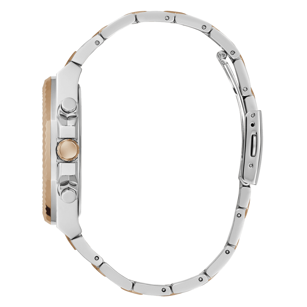 Guess Equity Brushed Silver Tone Case With Polished Rose Gold Tone Bezel With Sunray Navy Multifunction Dial And Brushed And Polished Two Tone Bracelet GW0703G4 Watches Guess 