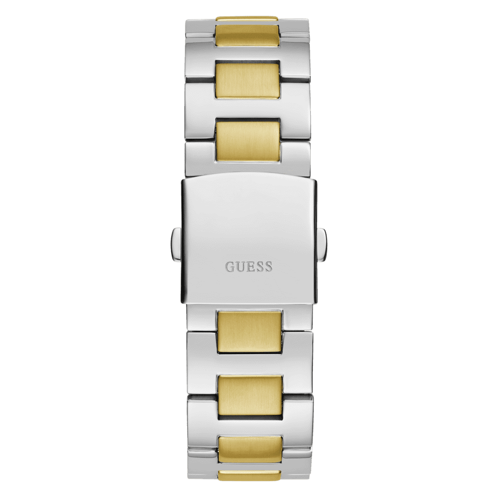 Guess Equity Brushed Silver Tone Case With Polished Gold Tone Bezel With Sunray Glacial Blue Multifunction Dial And Brushed And Polished Two Tone Bracelet GW0703G3 Watches Guess 
