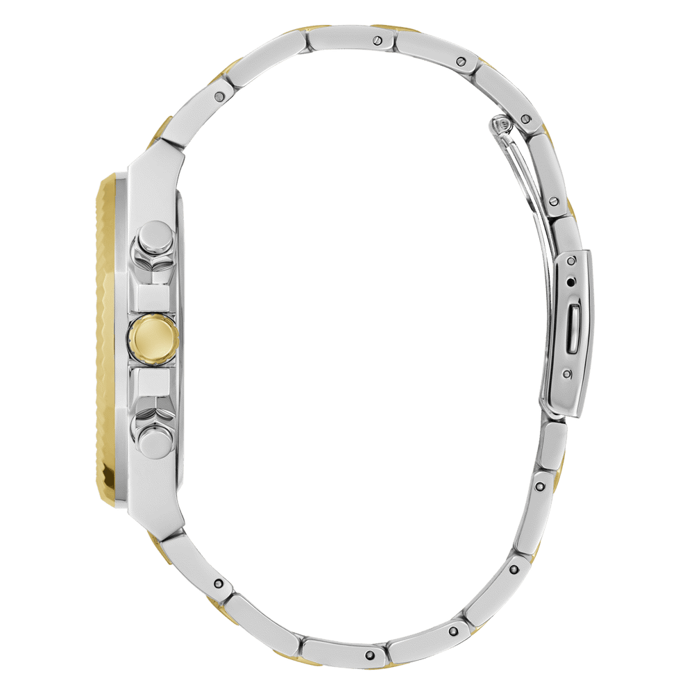 Guess Equity Brushed Silver Tone Case With Polished Gold Tone Bezel With Sunray Glacial Blue Multifunction Dial And Brushed And Polished Two Tone Bracelet GW0703G3 Watches Guess 