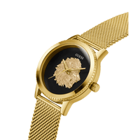 Guess Monarch Polished Gold Tone Case Sunray Black Dial With A Polished Gold Tone Lion And Polished Gold Tone Mesh Bracelet GW0702G1 Watches Guess 