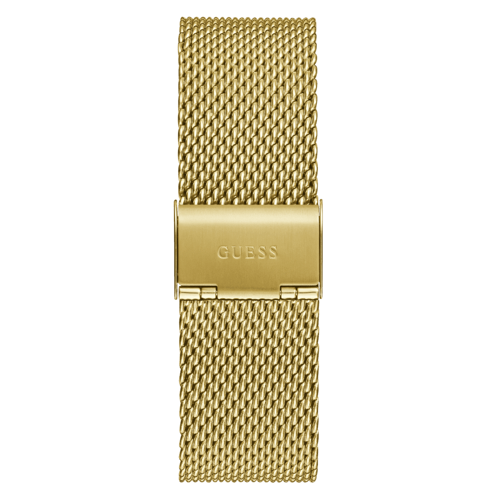 Guess Monarch Polished Gold Tone Case Sunray Black Dial With A Polished Gold Tone Lion And Polished Gold Tone Mesh Bracelet GW0702G1 Watches Guess 