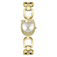 Guess Gia Polished Gold Tone Logo Case With Crystals Sunray Silver Dial And Polished Gold Tone Bracelet With Adjustable G Links GW0683L2 Watches Guess 