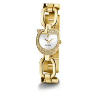 Guess Gia Polished Gold Tone Logo Case With Crystals Sunray Silver Dial And Polished Gold Tone Bracelet With Adjustable G Links GW0683L2 Watches Guess 