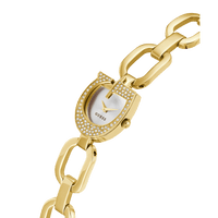 Guess Gia Polished Gold Tone Logo Case With Crystals Sunray Silver Dial And Polished Gold Tone Bracelet With Adjustable G Links GW0683L2 Watches Guess 