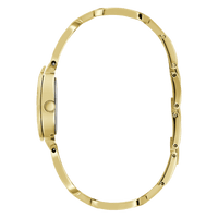 Guess Gia Polished Gold Tone Logo Case With Crystals Sunray Silver Dial And Polished Gold Tone Bracelet With Adjustable G Links GW0683L2 Watches Guess 
