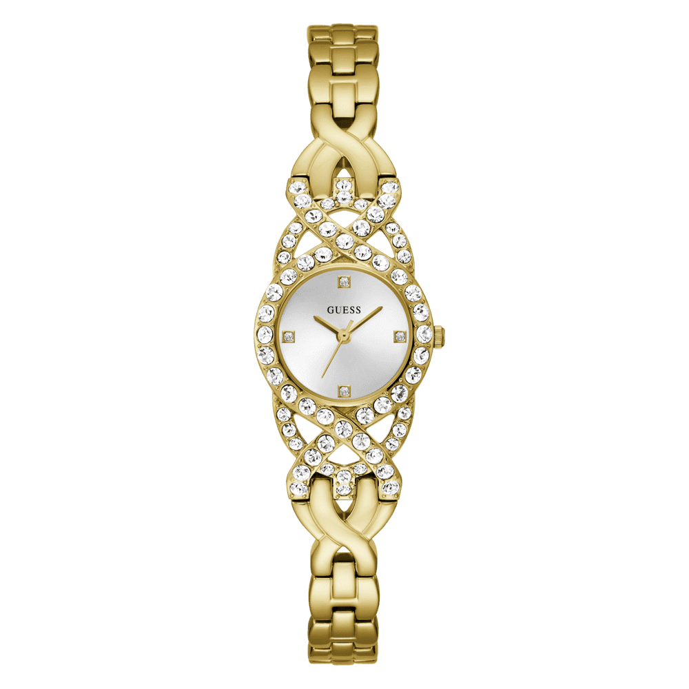 Guess Adorn Polished Gold Tone Case With Crystals Sunray Silver Dial And Polished Gold Tone Bracelet With Adjustable G Links GW0682L2 Watches Guess 