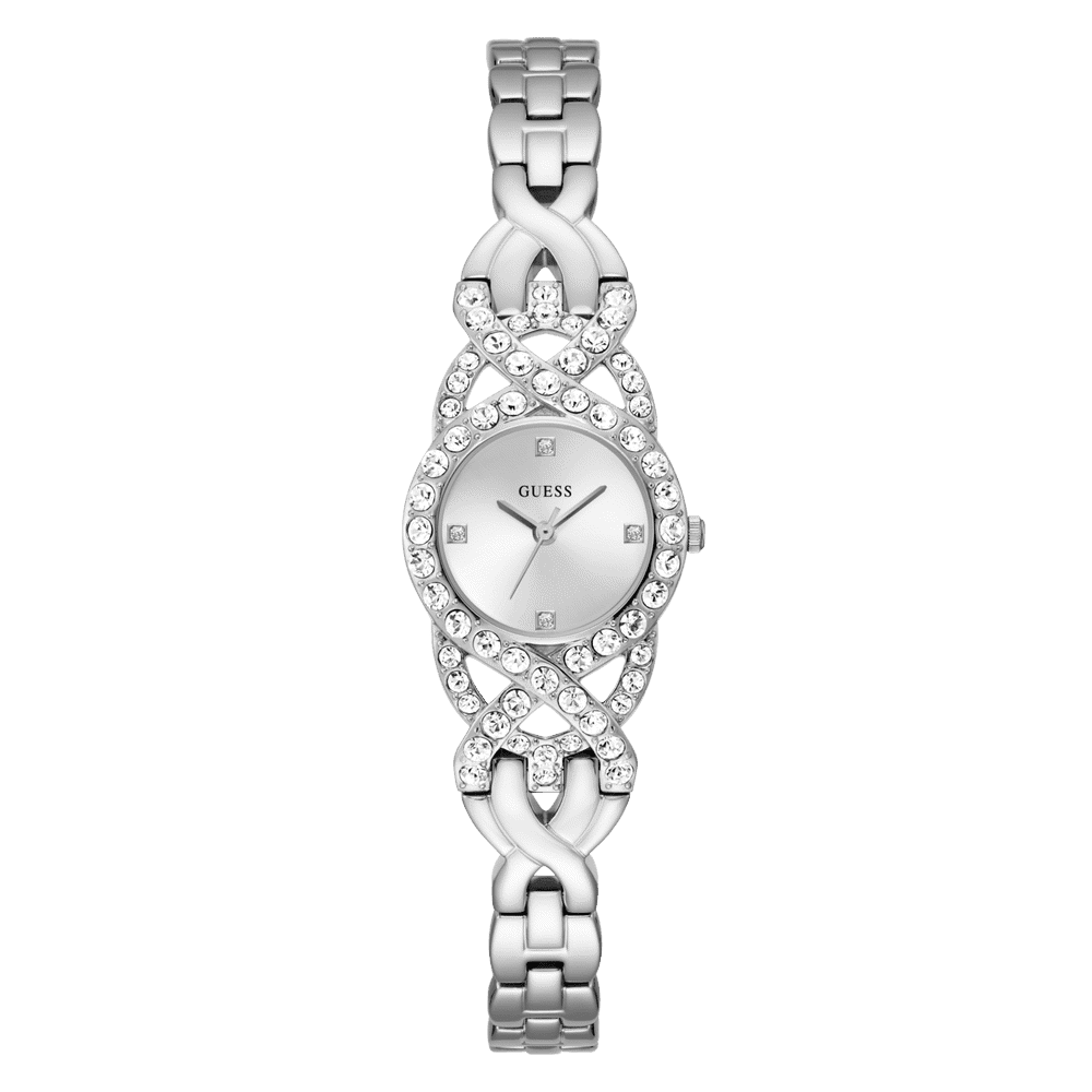 Guess Adorn Polished Silver Tone Case With Crystals Sunray Silver Dial And Polished Silver Tone Bracelet With Adjustable G Links GW0682L1 Watches Guess 