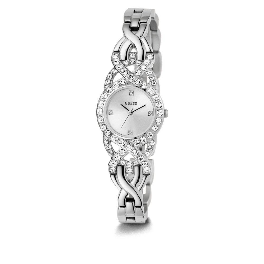 Guess Adorn Polished Silver Tone Case With Crystals Sunray Silver Dial And Polished Silver Tone Bracelet With Adjustable G Links GW0682L1 Watches Guess 