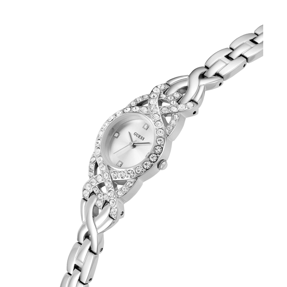 Guess Adorn Polished Silver Tone Case With Crystals Sunray Silver Dial And Polished Silver Tone Bracelet With Adjustable G Links GW0682L1 Watches Guess 