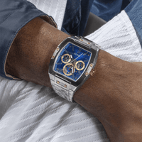 Guess Phoenix Polished Silver Tone Case Sunray Blue Cut Thru Multifunction Dial And Polished Silver Tone Bracelet GW0456G5 Watches Guess 