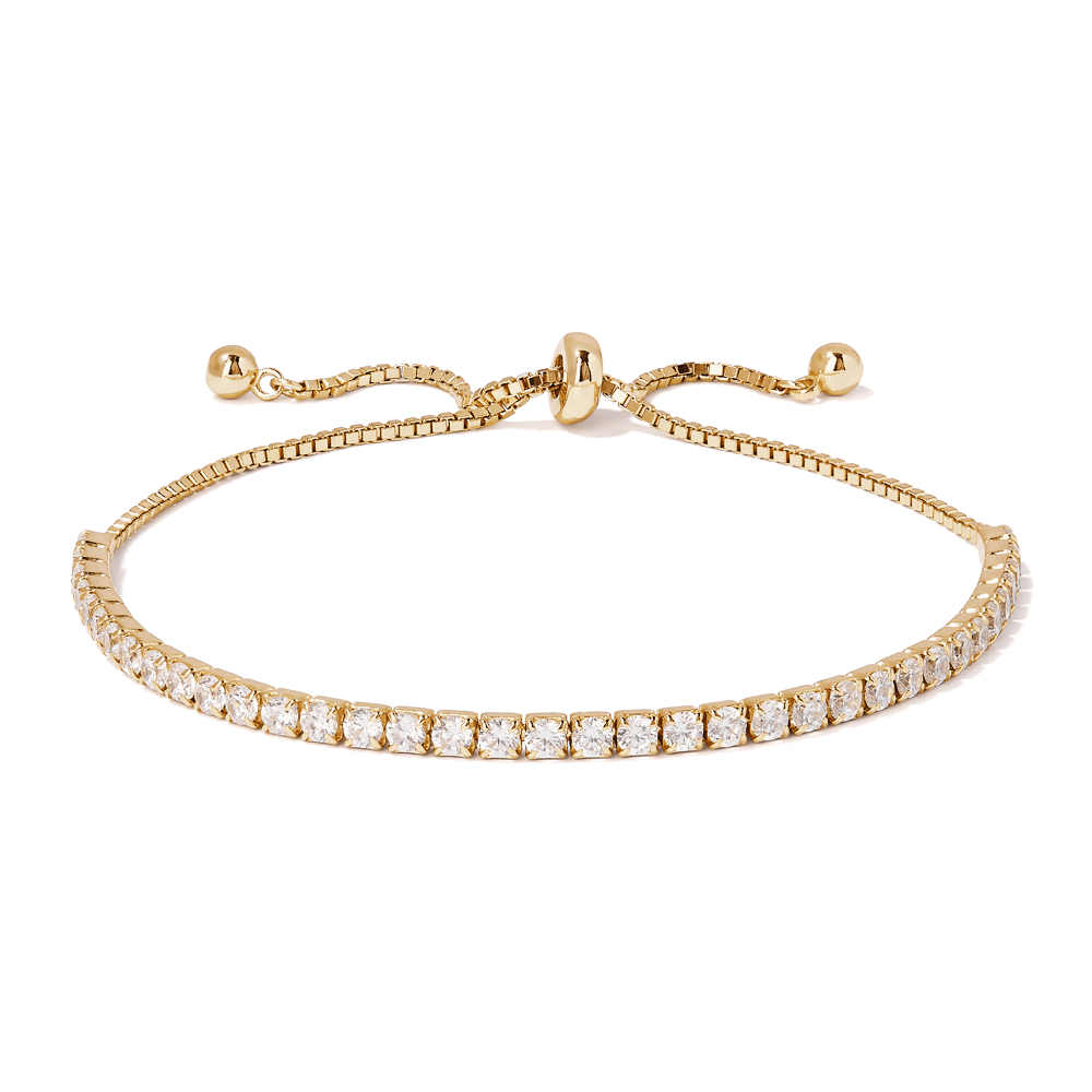 22cm 2.5mm Width Cubic Zirconia Tennis Bolo Bracelet in Gold Plated Sterling Silver Bracelets Bevilles 