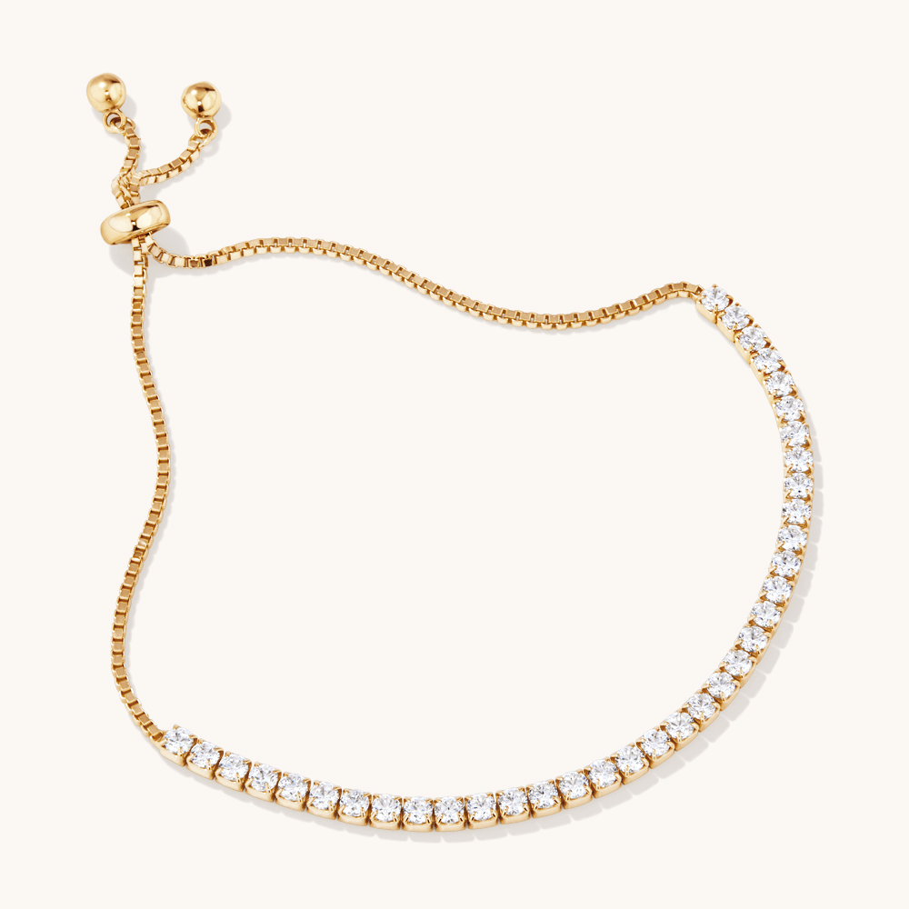 22cm 2.5mm Width Cubic Zirconia Tennis Bolo Bracelet in Gold Plated Sterling Silver Bracelets Bevilles 