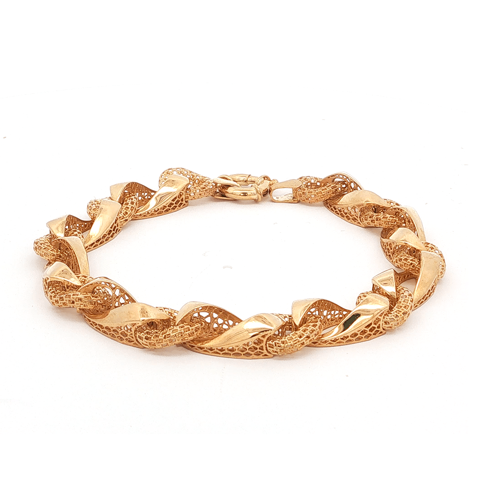 18cm Etched Hollow Fancy Curb Bracelet in 9kt Yellow Gold Bracelets Bevilles 