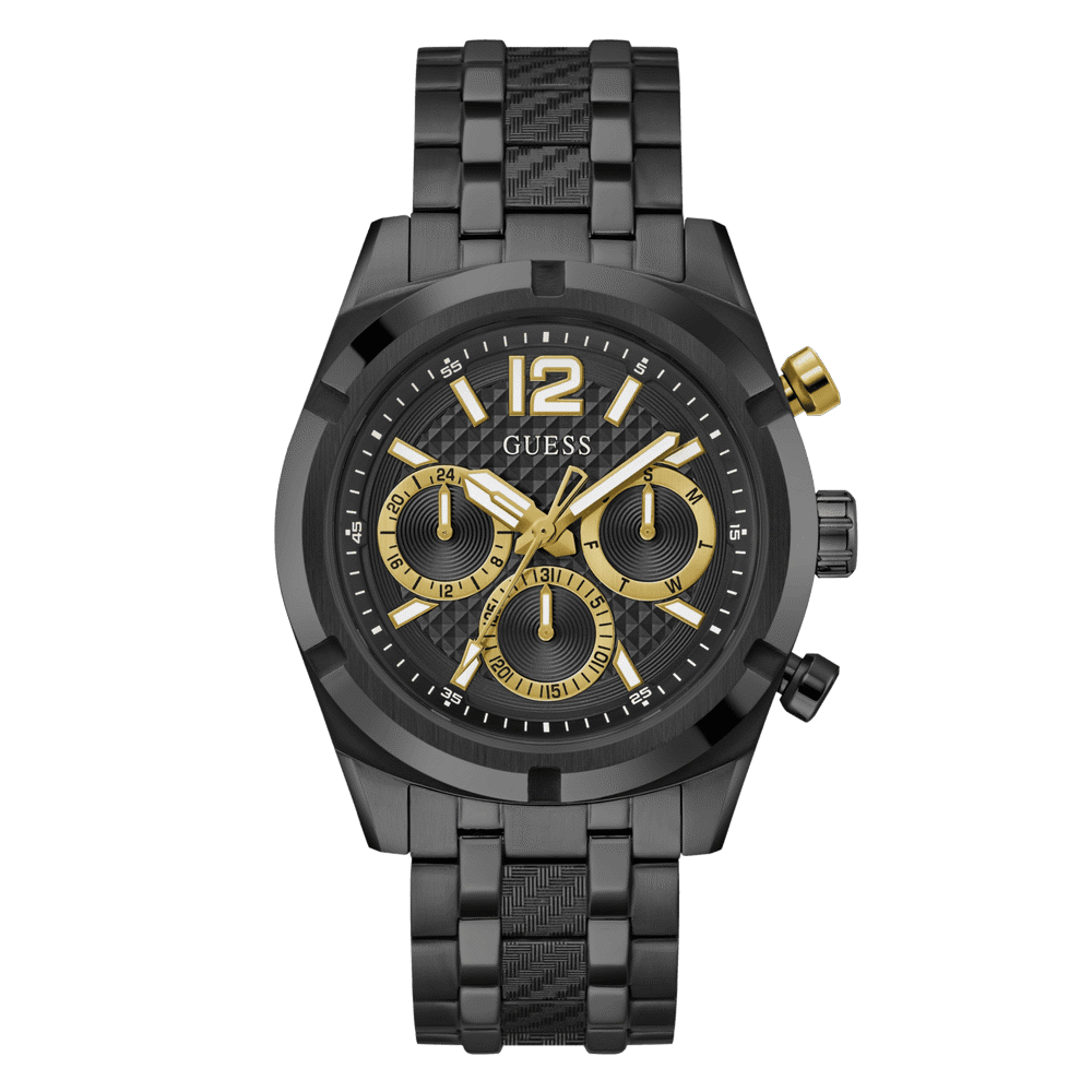 Guess Resistance Brushed Black Case With Polished Black Bezel Sunray Black Multifunction Dial With A Brushed And Polished Black Bracelet GW0714G4 Watches Guess 