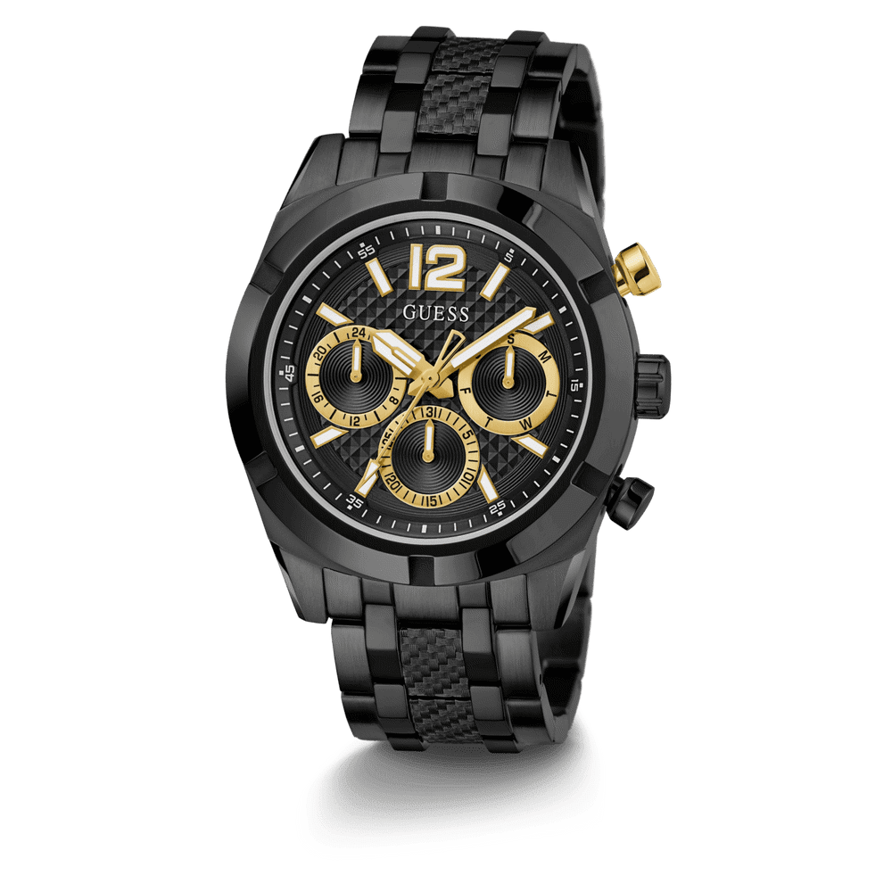 Guess Resistance Brushed Black Case With Polished Black Bezel Sunray Black Multifunction Dial With A Brushed And Polished Black Bracelet GW0714G4 Watches Guess 
