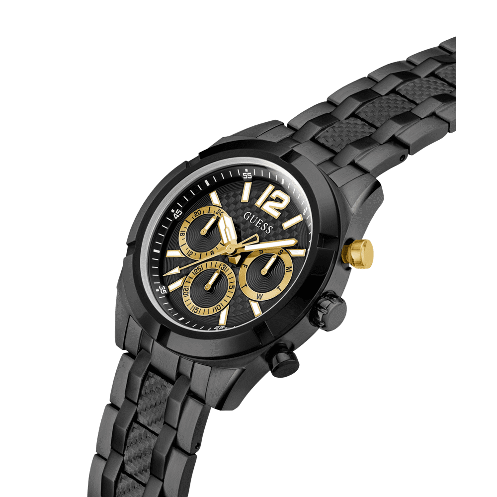 Guess Resistance Brushed Black Case With Polished Black Bezel Sunray Black Multifunction Dial With A Brushed And Polished Black Bracelet GW0714G4 Watches Guess 