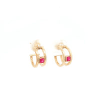 Red Cubic Zirconia Princess Cut Open J-Hoops in 9kt Yellow Gold Earrings Bevilles 