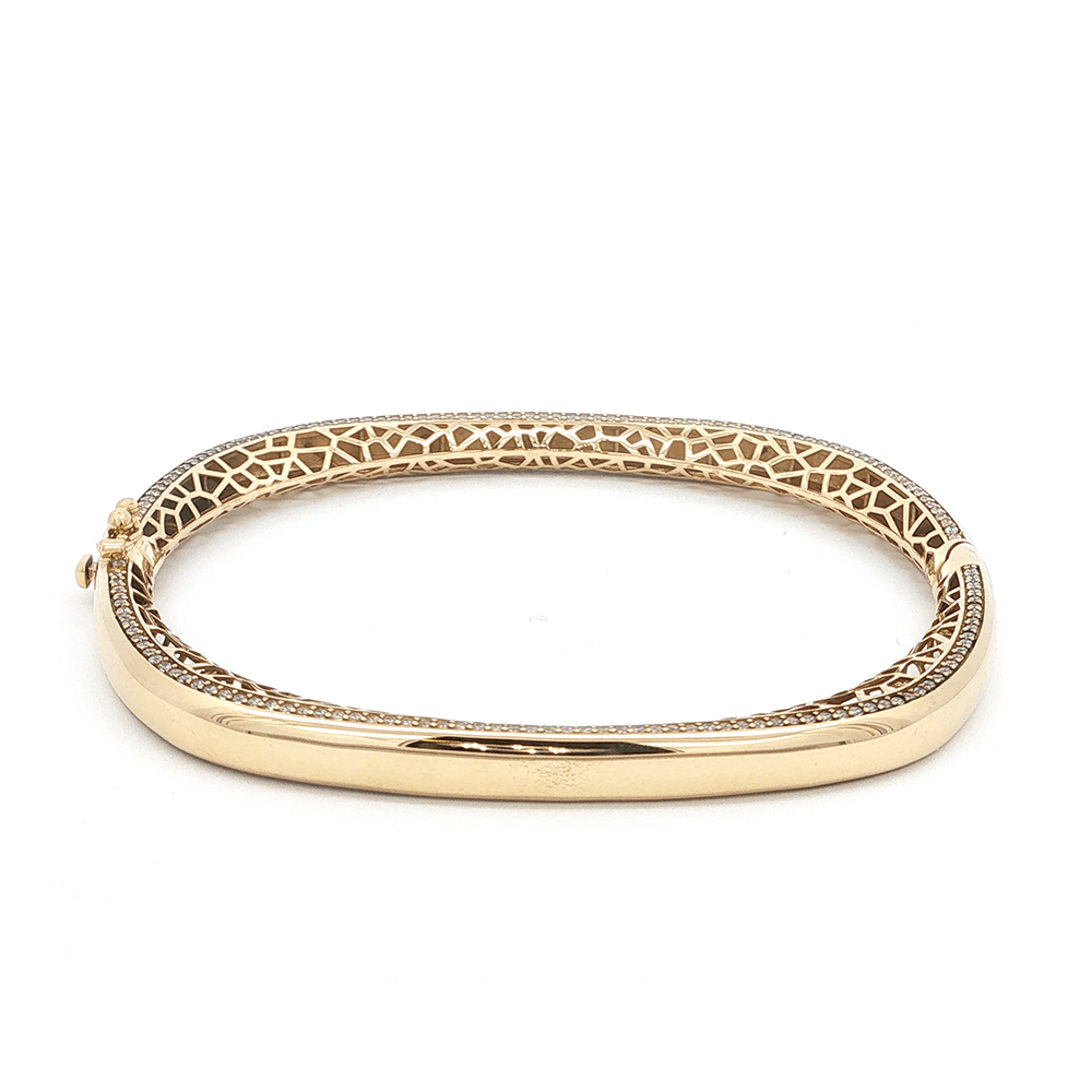 65mm Etched Bangle with Cubic Zirconia Edge in 9kt Yellow Gold Bangles Bevilles 